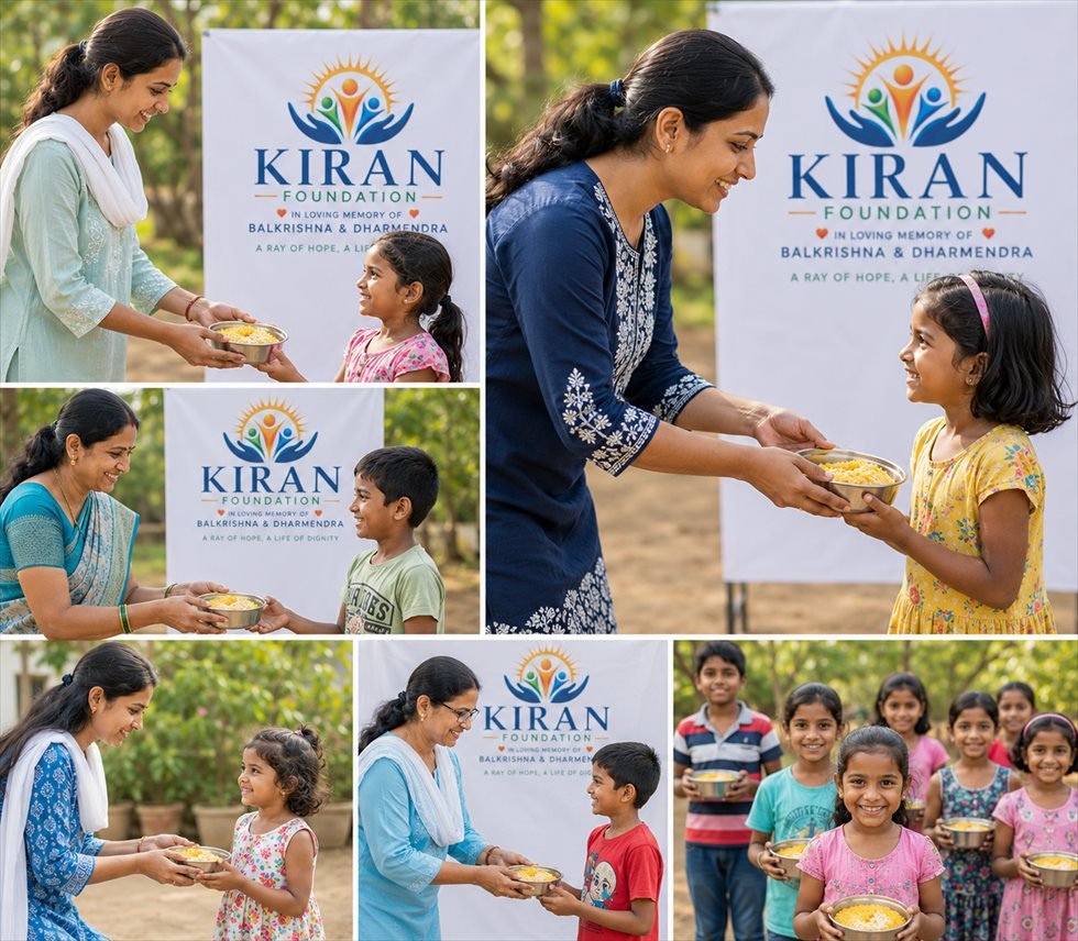 Kiran Foundation volunteers serving meals to children