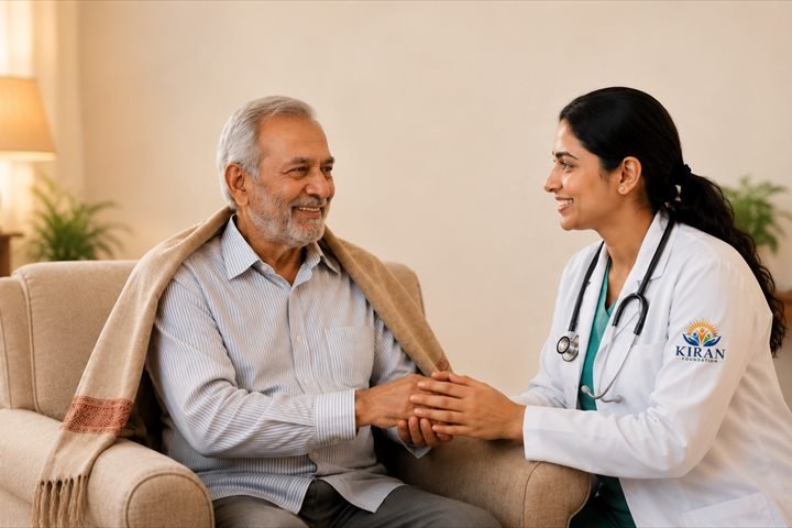 A Kiran Foundation doctor with an elderly patient