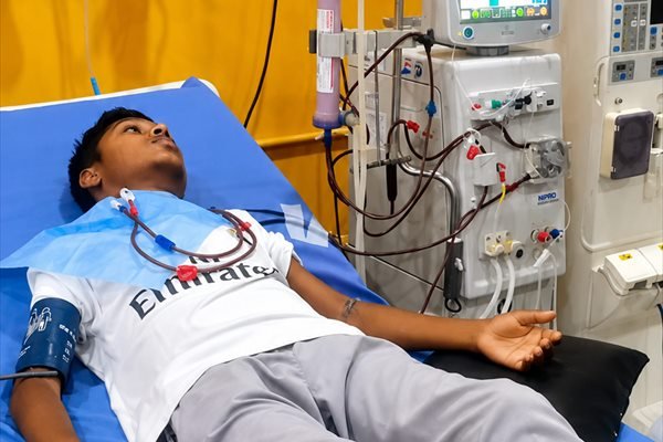 A patient during a dialysis session