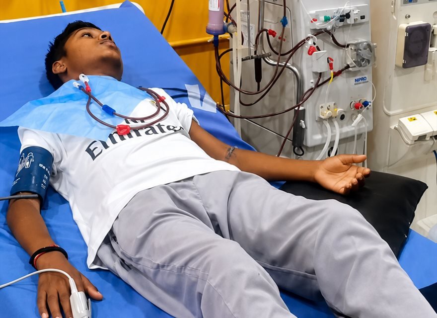 A patient during a dialysis session